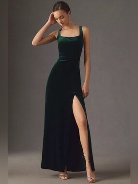 BHLDN Anthropologie Emerald Green Velvet Dress